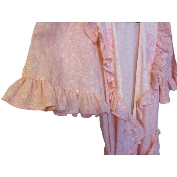 Vintage Country Cottage Pink White Ditsy Floral Ruffle Tie Robe READ - Picture 5 of 9